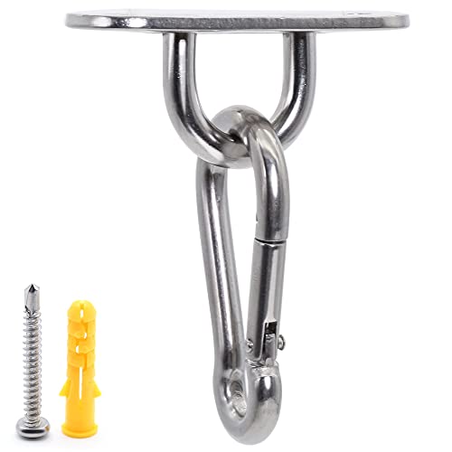 MgcTolBox 4 Set M6 Eye Pad Plate and Metal Staple Ring Hook Heavy Duty Metal Pad Eye Plate and Carabiner Clips with 16 PCS Screws for Yoga Swings