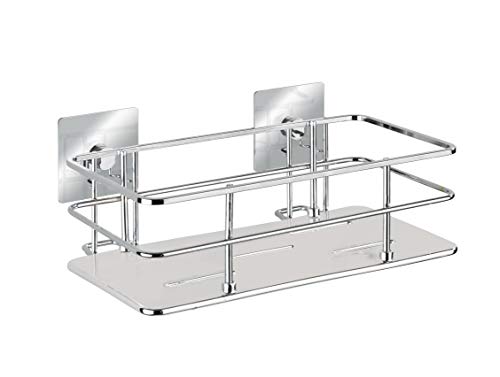 FALKE WENKO Turbo-Loc® Quadro Stainless Steel Wall Shelf - No Drilling Required, Stainless Steel, 24 x 10 x 14.5 cm, Chrome