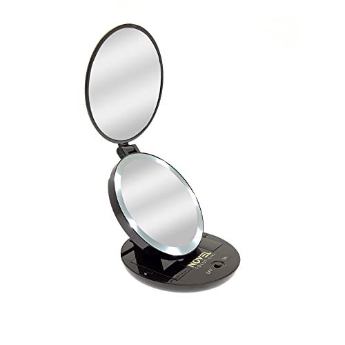 iTrend Folding Makeup LED light Round Dual Handy Mirror – Travel Ease Handheld – For Pocket, Purse, Office, Car, Gift