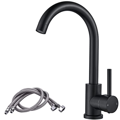 NewEast Kitchen Mixer Taps, Stainless Steel Single Lever Kitchen Monobloc Sink Tap with Swivel Spout and Hoses, Chrome Brass