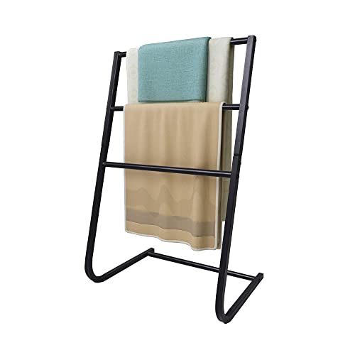 Freestanding Metal Towel Rack Scarf Rack Coat Rack 3 Bars Freestanding Drying Shelf For Bathroom, Bedroom, Living room 3-Tiers Black