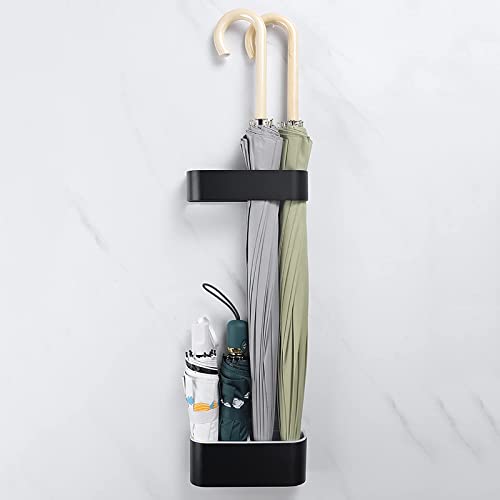 FBITE Umbrella Stands,Metal Umbrella Holder Stand, Entryway Space Saving Umbrella Holder, Wall Mounted with Drip Tray, for Hallway Foyer/Double L