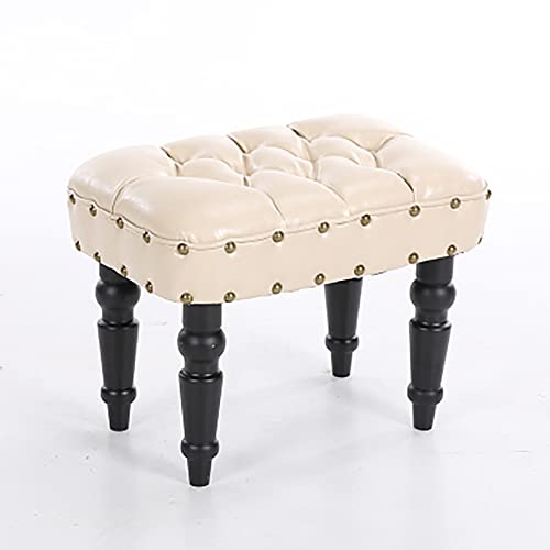 Leather Bench,Premium Buttons End of Bed Bench UPHOLSTERED Bench Seat,Solid Wood Frame,Rustic Bedroom Bench Entryway Bench Living Room Bench-Whit