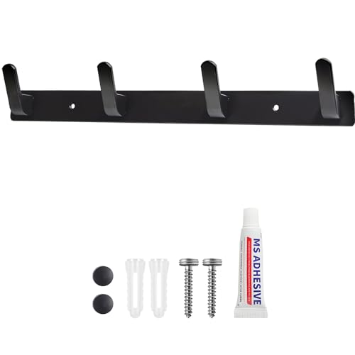 Sevenpers Coat Hangers Wall Mounted, Wall Coat Racks (2 Pack), Heavy Duty Black Coat Hooks, Door Hanger with 5 Hooks, Clothes Hooks and Wall Hook