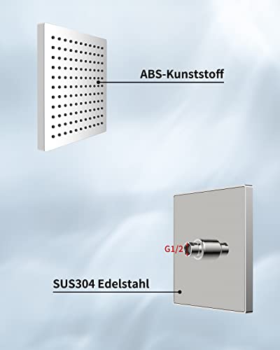 Hibbent Rain Shower Head 8 Inch, Stainless Steel Cover Rain Shower Head, Square Built-in Shower Heads, Mirror-Like Appearance, Swivelling Beam An