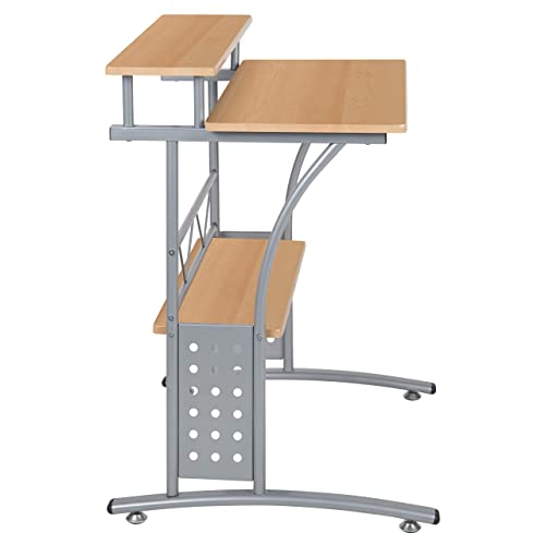 Flash Furniture Computer Desk with Top and Lower Storage Shelves, Metal, Maple, Set of 1