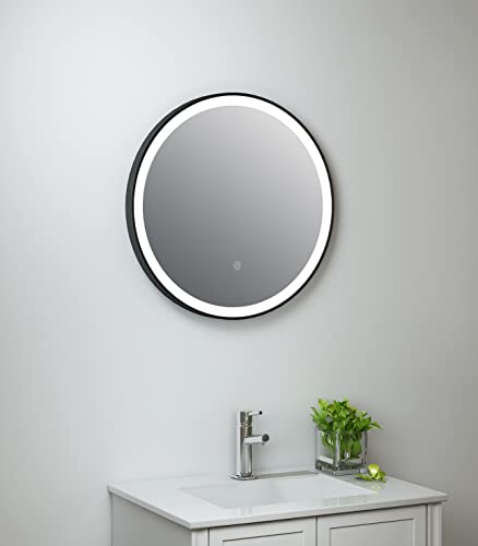 Keenware KBM-347 Round LED Black Framed Bathroom Mirror With Demister; 600mm