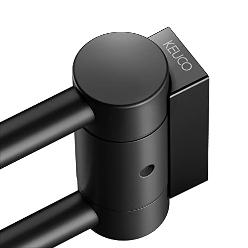 KEUCO Metal Towel Rail Black Matt Powder Coated Two Arms Swivelling 43.8 cm Deep for Bathroom and Guest Toilet Wall Mounted Plan Black Selection
