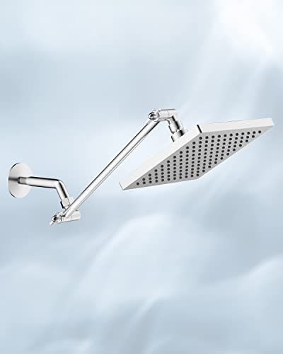 Hibbent Rain Shower Head 8 Inch, Stainless Steel Cover Rain Shower Head, Square Built-in Shower Heads, Mirror-Like Appearance, Swivelling Beam An