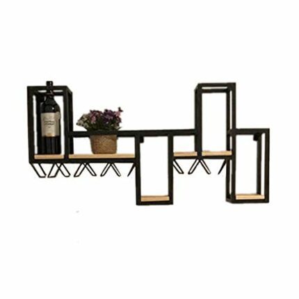 EYLINK Metal Wine Racks Wall Mount Wood Vintage | Wall Unit Storage Organizer Shelf | Wine Bottle Holder | Wine Glass Holder | Wine Cabinet Metal