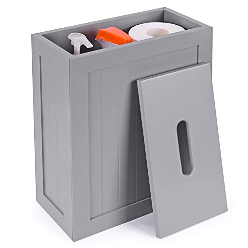 Lantaly Slimline Wooden Bathroom Storage Unit, Toilet Roll Paper Cabinet, Compact Shaker, Multi-Purpose Cleaning Tidy Box