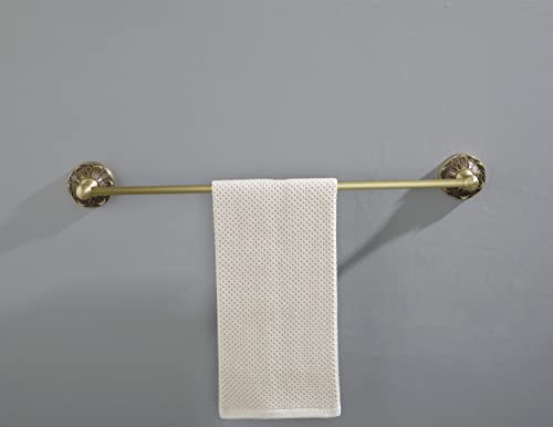 Lucyound Brass Bath Towel Rail 60cm, Vintage Single Towel Bar, Petal Carving Series Wall Mounted Bathroom Accessories, Antique Gold