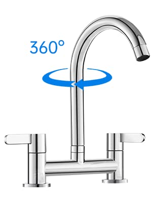 Gpoty Kitchen Sink Mixer Taps Chrome Dual Lever 1/4 Turn Easy Use 2 Hole Deck Mounted Mounted Cold and Hot Mixer Tap