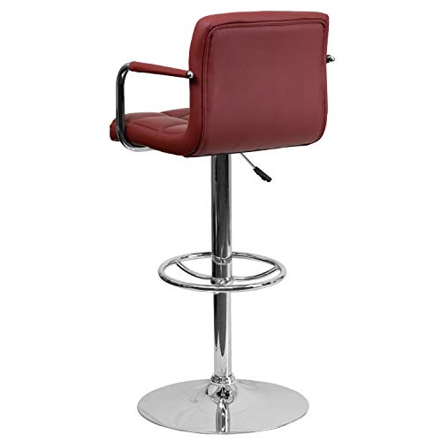Flash Furniture Adjustable Bar Stools | Set of 2 Counter Height Barstools with Back and Armrest, Vinyl, Burgundy, 2 Pack