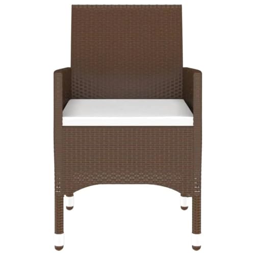 vidaXL Garden Dining Set 5 Piece Outdoor Furniture Table and Chair Armchair Lounge Seat Patio Dining Set Poly Rattan and Tempered Glass Brown