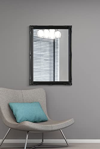 HIGH GLOSS BLACK Shabby Chic Antique Style Rectangular Wall Mirror complete with Premium Quality Pilkington's Glass - Overall Size: 24 inches x 3