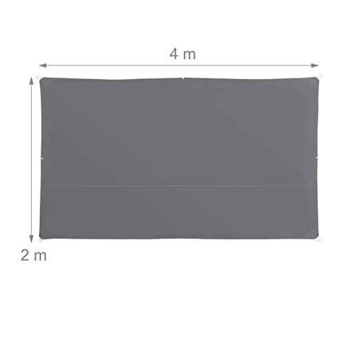 Relaxdays Shade Sail, Rectangular, Water-Repellent, UV-Protection with Tethers, Balcony Canopy, Wxd: 2x4 m, Grey