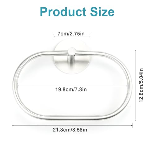 Stainless Steel Towel Holder, Self Adhesive Towel Ring for Bathroom Towel Rack Wall Mounted Oval Hanging Hang Towel Hanger, Polished Heavy Duty A