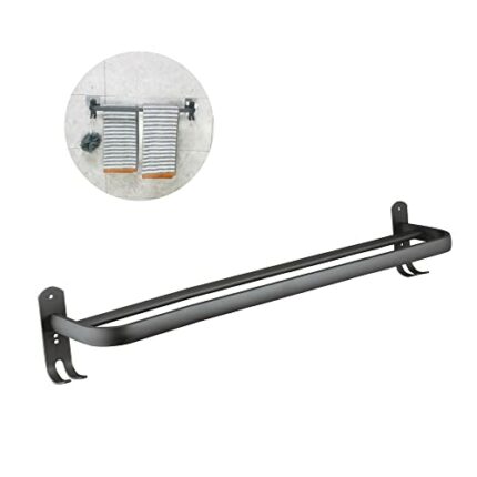 Double Towel Rail Self Adhesive or Wall Mounted Towel Rack Holder with Double Hooks Space Aluminium Towel Rods for Bathroom Kitchen Organizer Sto