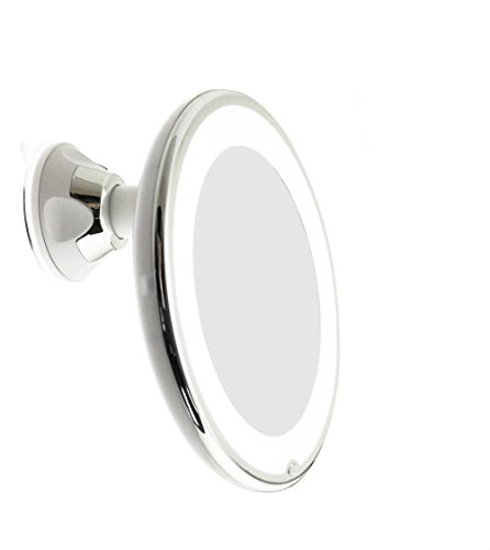 JiBen LED Lighted 10X Magnifying Makeup Mirror with Power Locking Suction Cup, Bright Diffused Light and 360 Degree Rotating Adjustable Arm, Port