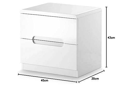 Julian Bowen Manhattan 2 Drawer Bedside, White,Height: 43, Width: 45, Depth: 35cm