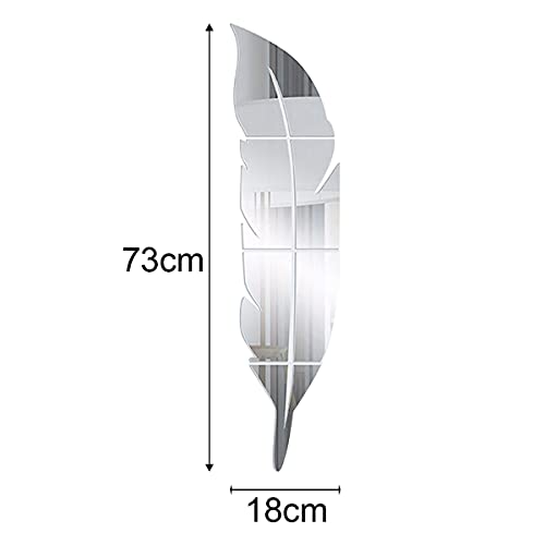 Feather Mirror Wall Sticker Acrylic Art Decoration Mirror Removable Mirror Decal for Gym, Living Room, Bedroom, Home Decoration