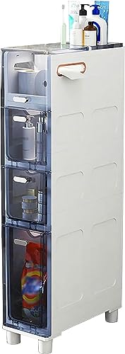 OPSREY Narrow Plastic Floor Bathroom Storage Cabinet Holder Organizer with Wheels, Multi-Purpose Storage Cabinet Unit for Living Room, Bedroom, K