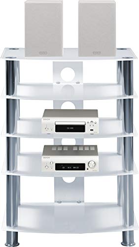 Homeology GALAGO 5-Shelf Premium Opti-White Glass with Silver Legs AV Rack