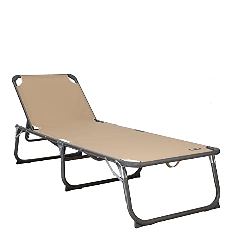 Homecall XXL Aluminium Sun Lounger, Textilene Fabric, 200 x 70 cm, Max Load 150 kg - Beige