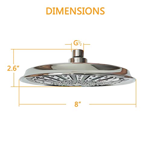 HIVEHICLE Rainfall Shower Head High Pressure – 8 Inch Large Fixed Showerhead Water Saving Luxury Free Installation with Brass Swivel Ball,Modern