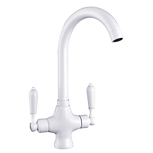Funime Traditional Kitchen Sink Mixer Tap Elegant Ceramic Dual Lever Monobloc Swivel Spout Chrome, Classic