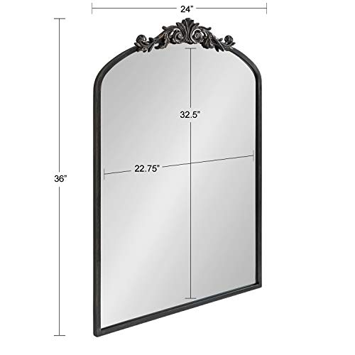 Kate and Laurel Arendahl Traditional Arch Mirror, 24 x 36, Antique Black, Baroque Inspired Wall Decor
