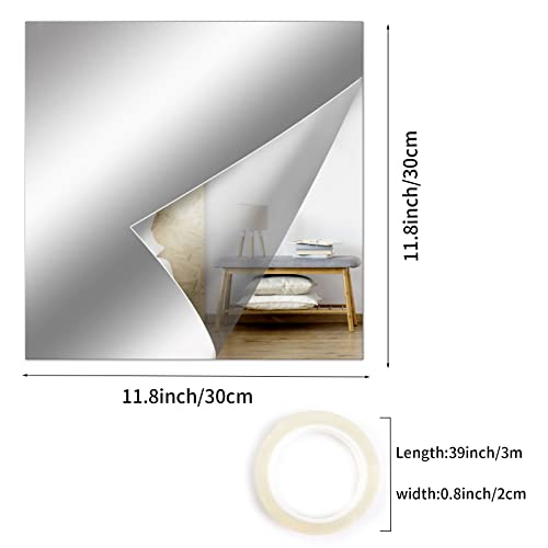 Fowecelt Acrylic Mirror Tiles Stick - 4pcs Mirror Full Length for Walls, Stick on Mirrors for Wardrobe Doors, Self Adhesive Mirror for Home Gym,