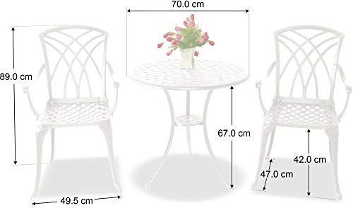 Homeology OSHOWA Cast Aluminium Weatherproof Outdoor Table with 2 Chairs Bistro Set