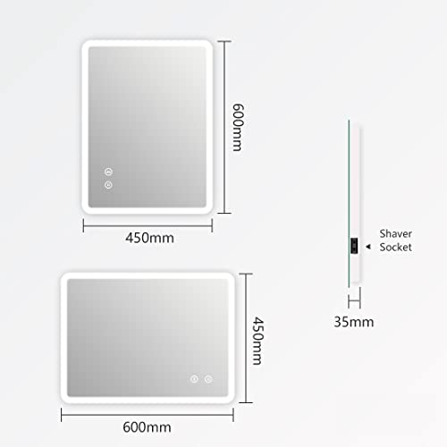 EMKE 450 X 600 mm Backlit Illuminated Bluetooth Bathroom Mirror with Shaver Socket, Wall Mounted Multifunction Bathroom Vanity Mirror with LED Li