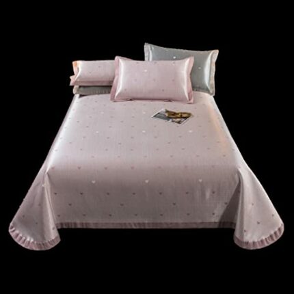 maozi Sheet Style Ice Silk Mat Can Be Washed And Folded Three-piece Soft Bed Mat Home Bed Skirt (Color : Roze, Size : 2M)