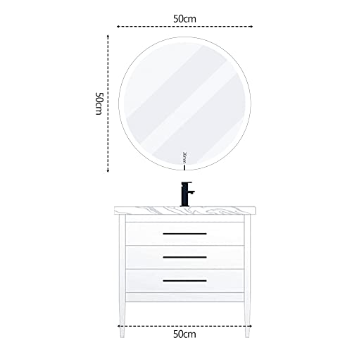 ICYWANG Bathroom Mirror with LED Lights Circular 50cm | Touch Sensor | Demister Pad | Wall-Mounted Vanity Illuminated Backlit Mirror Energy-Savin
