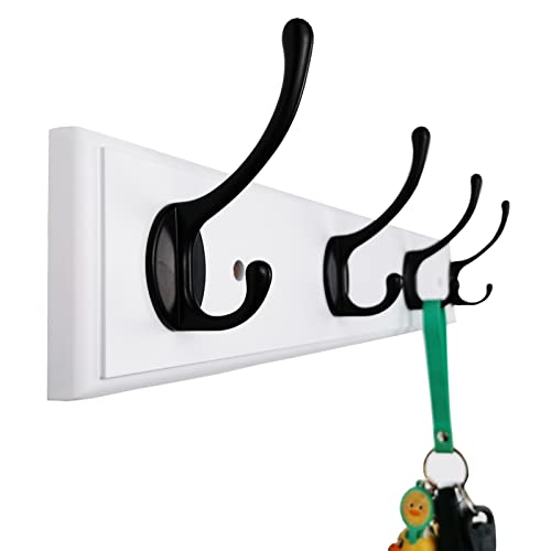 lomejii 4 Black Hooks Wood Coat Rack Wall Mount, 44cm, White, Stronger Hooks for Hanging Clothes,Hat,Backpack etc, Great Modern Wall Mounted Rack