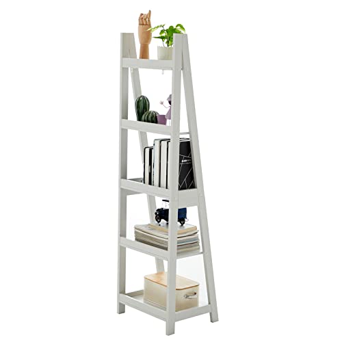 Hoorlang 5-Tier Ladder Shelf Wood Bookshelf,Modern Storage Shelf, for Living Room, Bedroom, Kitchen,Easy Assembly, Light grey HLLS01G