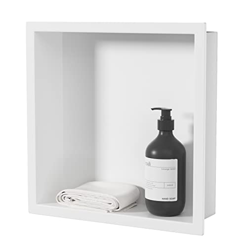 Neodrain No Tile Shower Niche, Insert Storage Shower Shelf (Outside Size 13.1”X13.1“)(Inner Size 12" X 12"), Stainless Steel Wall Niche No Tiled