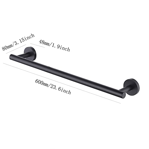 Hoopever 24Inch Towel Rails Wall Mounted, SUS304 Stainless Steel Towel Holder Hanger Rail, Black Round Single Towel Bar Rack Bath Towel Hanger Or