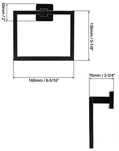 QWORK® Black Towel Ring Towel Holder, Wall Mounted Bathroom Shower Hand Towel Holder Hanger, Modern Square Style