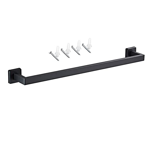 Hoopever SUS304 Stainless Steel Towel Bar Rail 600mm / 24 Inches Black Towel Rail Rack Square Single Bar Bathroom Shelf Screw Wall Mounted Towel