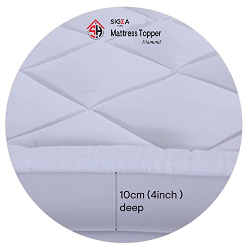 SIGMA HOME Mattress Topper Double Bed FLAME RETARDANT 10cm 4 inch Thick White Hotel Quality Super Soft Peach Finish Microfiber Fluffy Comfy Breat