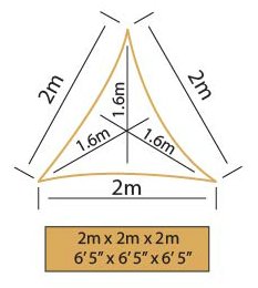 Kookaburra 2m Triangle Water Resistant Garden Patio Sun Shade Sail Canopy 96.5% UV Block with Free Rope (Ivory)
