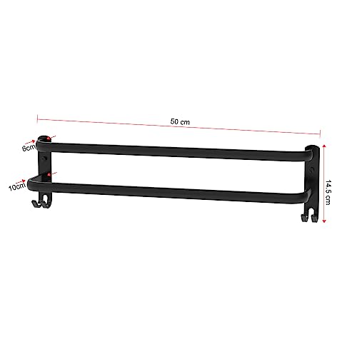 HONPHIER Towel Rails Wall Mounted 2 Tier Towel Rack With Hooks Space Aluminum Bathroom Towel Holder No Fading Towel Shelves For Bathroom Toilet K