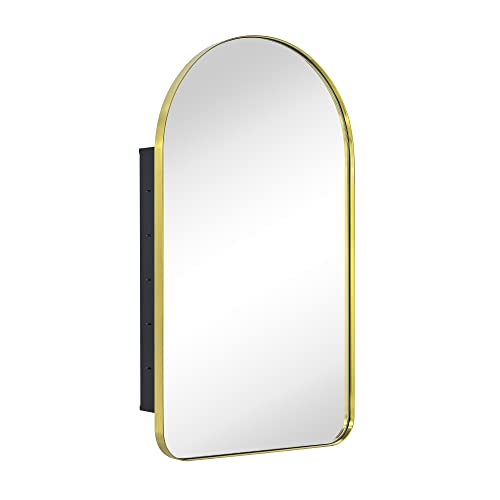 EGHOME Brushed Gold Arched Recessed Bathroom Medicine Cabinet with Mirror Stainless Steel Metal Framed Rectangular Bathroom Cabinet with Mirror 1