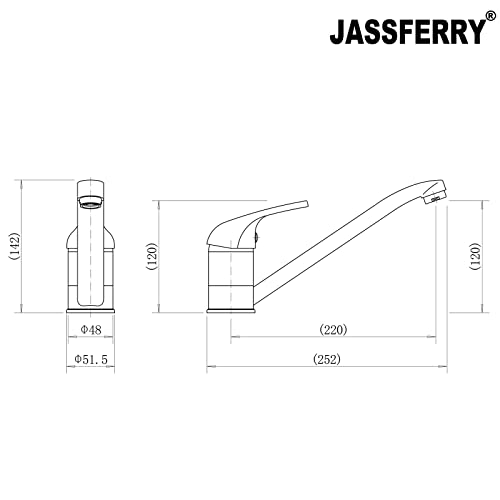 JASSFERRY Kitchen Sink Mixer Tap Caravan Monobloc Single Top Lever Long Swivel Spout Solid Brass Traditional Faucet Chrome