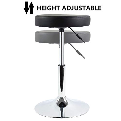 FURWOO PU Leather Round Barber Shop Stool Height Adjustable Swivel Workshop Barber Shop Home Kitchen Short Bar Stools without Backrest Stool (Bla