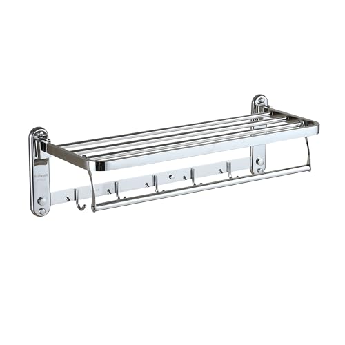 Eridanus Bathroom Towel Rack with Sliding Hooks, Stainless Steel Towel Holder with Dual Row Towel Shelf, Wall-Mounted Towel Rail, Hotel Style Sho